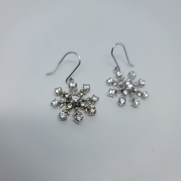 Simulated Diamond & Sterling Snowflake Earrings - Picture 2 of 4